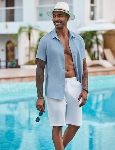 COOFANDY Men's Casual Button Down Shirts Short Sleeve Textured Summer Beach Shirt in Saudi Arabia