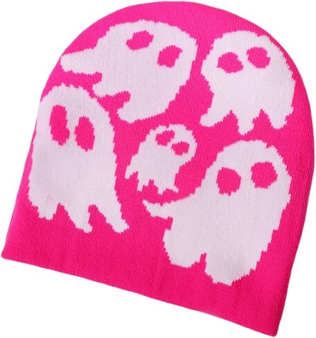 Y2K Beanie for Teenager Halloween Grunge Knitted Skull Cap Ghost Slouchy Emo Crochet Accessories Warm Winter Hat in Kuwait