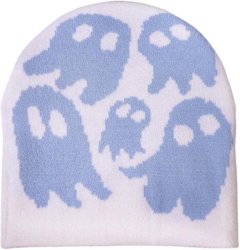 Y2K Beanie for Teenager Halloween Grunge Knitted Skull Cap Ghost Slouchy Emo Crochet Accessories Warm Winter Hat in Kuwait