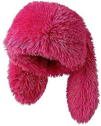 Furry Beanie Bunny Ears Hat Fluffy Warm Hat Plush Slouchy Beanies for Indoor and Outdoor in Saudi Arabia