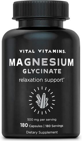 Vital Vitamins Magnesium Glycinate 500mg - High Absorption Formula - Promotes Relaxation, Calmness, & Restful Sleep - Pure Magnesium Supplement for Men & Women - 180 Capsules, Vegan, Non-GMO in Saudi Arabia