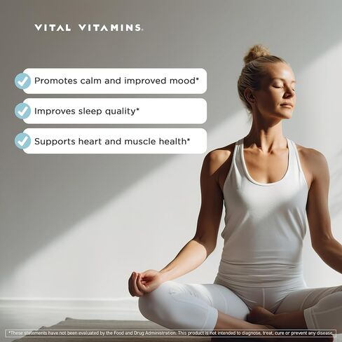 Vital Vitamins Magnesium Glycinate 500mg - High Absorption Formula - Promotes Relaxation, Calmness, & Restful Sleep - Pure Magnesium Supplement for Men & Women - 180 Capsules, Vegan, Non-GMO in Saudi Arabia