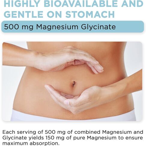 Vital Vitamins Magnesium Glycinate 500mg - High Absorption Formula - Promotes Relaxation, Calmness, & Restful Sleep - Pure Magnesium Supplement for Men & Women - 180 Capsules, Vegan, Non-GMO in Saudi Arabia