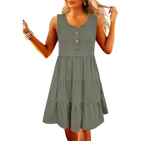 ANRABESS Women Summer Casual Dresses Sleeveless Button Down Tank Sundress Flowy Tiered Swing Mini Beach Vacation Dress