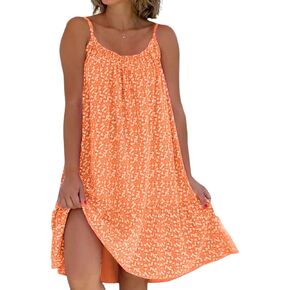 yoeasy Women Loose Floral Printed Sleeveless Spaghetti Straps Mini Sundress Boho Beach Swing Mini Dresses