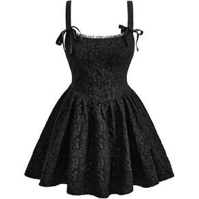 Women's Cute Plus Size Jacquard Bow Front Sleeveless Wide Strap High Waist Slim Fit Cami Dress A Line Dresses