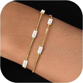 Ritach Birthstone Bracelet for Women 14K Gold Plated Dainty Double Layers Stackable Green Bulue Cubic Zirconia Charm Link emerald Bracelet for Valentines Day Birthday Gifts for Her Jewelry in Kuwait