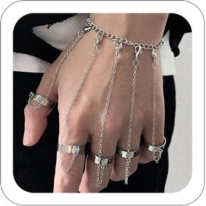 Punk Ring Tassel Bracelet Gothic Layered Chain Tassel Bracelet Hip Hop Rings Slave Finger Chain Ring Silver Hand Chain Bracelet Jewelry Hand Chain for Women