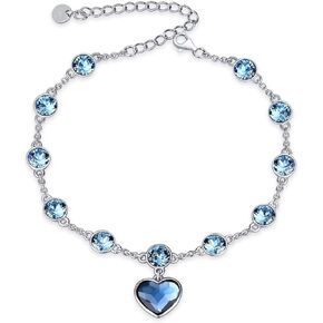 TOUPOP Christmas Gifts Heart Sapphire Bracelet for Women 925 Sterling Silver Fashion Crystal Jewelry Birthday Gifts for Friend Mom Her Thanksgiving Day
