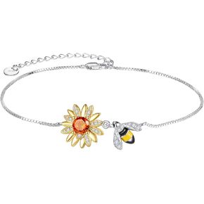 Dreamboat Gold Sunflower Bracelets for Women Bee Bracelet Cute Animal Bracelets Gold Flower Bracelet Adjustable Sterling Silver Bracelets Bee Jewelry Honey Bee Gifts