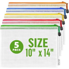 JUZARI 16 Pack Assorted Sizes Plastic Mesh Zipper Pouches for Storage & Organize Board Games - Puzzles - Documents - Bills - School and Office Supplies - Travel - Makeup - Multisize Mesh Zipper Pouch