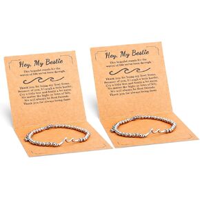 2pcs Wave Inspirational Bracelet, Beaded Wave Bracelet Best Friend Inspirational Encouragement Get Well Gifts Thinking of You Wave Jewelry Friendship Bracelet Thank You Gift for Sister Women