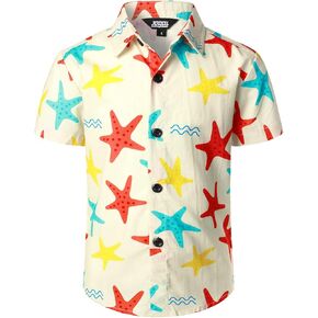 JOGAL Boy's Hawaiian Shirt Short Sleeve Floral Button Down Beach Shirt