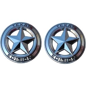 Muzzys (Set of TWO) Texas Edition Star CHROME and Black Round 3" Shield Emblem Universal Stick On FITS Tundra, Tacoma, F150, Silverado, Titan, Hood, Tailgate, Grille, Fender