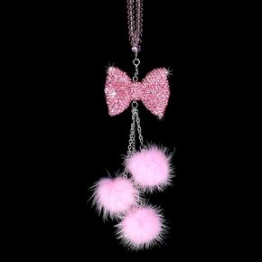Pink Bling Car Mirror Accessories Hanging for Women, Car Mirror Hanging Accessories Girly Rhinestone Bowknot with Pink Beads and Plush Ball Car Rearview Mirror Decor Ornament Pendant, Christmas Gifts