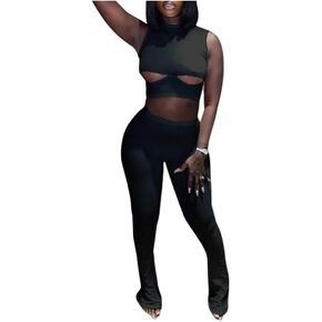 Casual Two Pieces Pants Sets Concise Sleeveless 2 Piece Set Women Hollow Out Women's Set