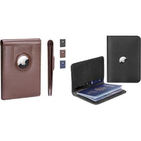 ALLIVE Genuine Leather Passport Holder With airtag Genuine Leather Airtag Wallet for Men(Classic Black & Vintage brown