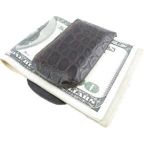 Genuine Crocodile Skin Leather Magnetic Money Clip Bank Note (Chocolate Brown)