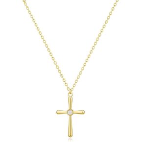 Cross Necklace for Women: Dainty 14k Gold/Silver/Rose Gold Cross Rotated Crown Necklace Trendy Small Cubic Zirconia Pendant Cross Choker Necklace for Women