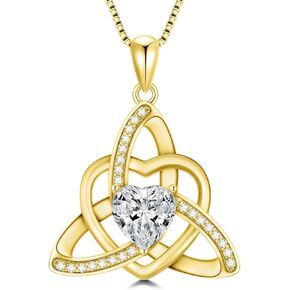 1CT Heart Moissanite Celtic Knot Necklace for Women, 925 Sterling Silver Diamond Trinity Knot Celtic Pendant Necklace Irish Jewelry, Birthday Christmas Valentines Day Gift for Her Wife Mom, 18+2 Inch