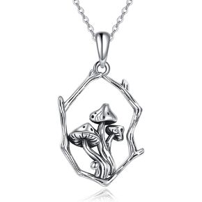 YAFEINI Mushroom Necklace Sterling Silver Mushroom Pendant Jewelry Gifts for Women
