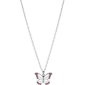 Alex and Ani Butterfly and Crystal Adjustable Necklace:Shiny Silver:Pink