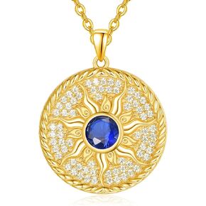 AENEAS Sun Necklace for Women 925 Sterling Silver Sun Necklace Birthstone Sun Coin Pendant Necklace Gold Round Shape Jewelry Sun Gifts for Her
