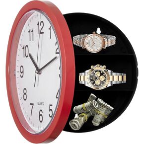 Black Wall Mounted Clock with Door for Storage Secret Interior Compartment, Hidden Safe for Storing Valuables