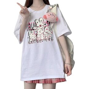 Kawaii Harajuku Fashion Pastel Goth Loose Crewneck Soft Japanese Style Cute Anime Girl Print T-Shirt
