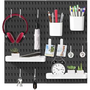 KAYYUKI WH peg Board Combination Wall Organizer Kit,4 Pieces Pegboard and 11 Accessories Modular Hanging,Wall Mount Display Pegboard Panel Kits,Peg Board Organizer for Home Office，White pegboard