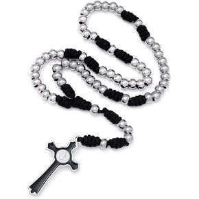 KOMI 8mm Stainless Steel Rosary Beads Rugged Durable Paracord Rosary for Men Handmade Catholic Beads Rosary with Crucifix Rosarios Catolicos Para Hombre