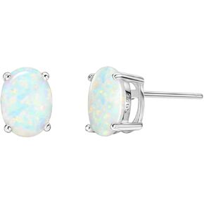Michooyel Sterling Silver Opal Stud Earrings for Women Solitaire 6x8mm Oval Cut Opal Gemstone Earrings for Women