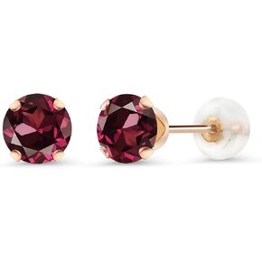 Gem Stone King 10K Rose Gold Red Rhodolite Garnet Stud Earrings For Women Men (1.20 Cttw, Gemstone Birthstone, Round 5MM)