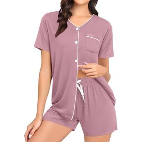 SWOMOG Pajama Sets for Women 2 Piece Button Down Sleepwear V-Neck Pjs Set Loungewear S-XXL