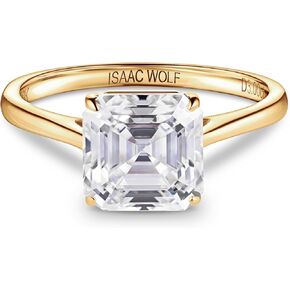 ISAAC WOLF 10k Solid Gold Asscher Cut 3 CT Moissanite Solitaire Bridal Ring