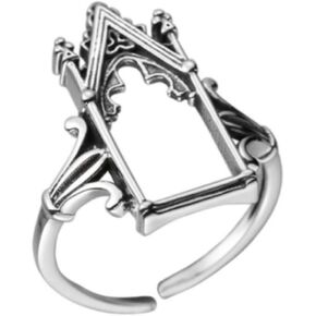925 Sterling Silver Vintage Thai Silver Castle Ring Fashion Personality Design Geometric Opening Unique Index Ring