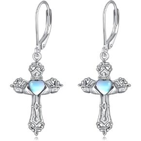 Cross Earrings Sterling Silver Claddagh/Jesus/Celtic Dangle Drop Earrings Cross Drop Earrings Jewelry Gift for Women