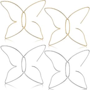 2 Pairs Large Butterfly Earrings Dainty Gold Big Hollow Butterfly Earrings Silver Metal Butterfly Hoop Earrings Boho Dangle Beach Earring Statement Dangle Oversized Hoop Earring (Bright Style)