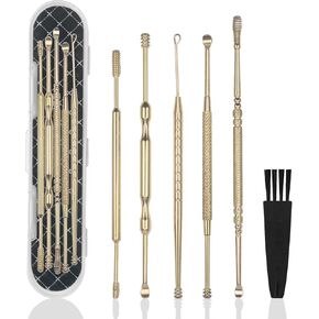 Hion 6 Pcs Ear Wax Removal Kit,Professional Double-Headed Ear Pick Earwax Removal Tools,316L Stainless Steel Ear Cleaner Curette with Cleaning Brush and Storage Box,Suit for Kid Adult(Colorful)