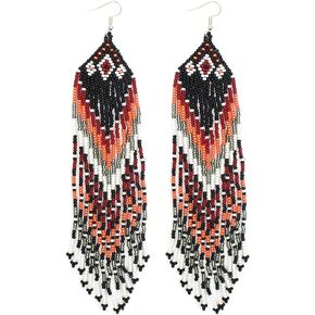 Handmade Southwestern Geometric Pattern Glass Seed Beaded Big Earrings