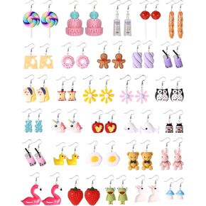30 Pairs Weird Funny Earrings Set for Teens Girls Cute Fun Dangle Earrings for Women Mushroom Strawberry Daisy Donut Boba Food Animal Earrings Funky Aesthetic Earrings Kidcore Accessories