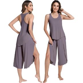 NACHILA Pajamas for Women-Viscose Made from Bamboo,Ribbed Pjs Racerback Tank Top and Capri Pants Sleeveless Pajama Sets