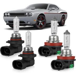 OQSNCV Fit for DODGE Challenger (2015-2023) Halogen Headlight Bulbs, 9012 High/Low Beam+ H11 Fog Light Headlamp Replacement Bulbs Kit 100W, Pack of 4