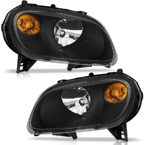 Headlights Assembly Pair for 2006-2011 Chevy HHR, Headlamp Replacement for 06 2007 2008 2009 2010 11 Chevy HHR Chrome Housing Amber Reflector Left+Right Pair Set