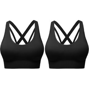 Strappy Sports Bras for Women, Scoop Neck Medium Support Yoga Bra Seamless Criss Cross Longline High Impact Workout Bras