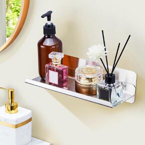 Floating Shelf for Wall, Silver Wall Shelf for Bathroom, Wall Mounted Floating Shelf Stainless Steel Display Shelf Floating Wall Shelf for Laundry Room, Bedroom, Living Room, Kitchen