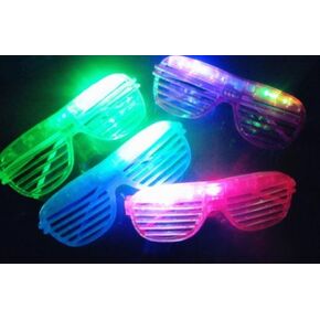 12 Piece Slotted & Shutter Shades Light Up Unisex Flashing Glasses for Adults & Children (5 Assorted Colors: White, Purple, Green, Blue, & Pink)- with Push On/Off Button for All Occasions