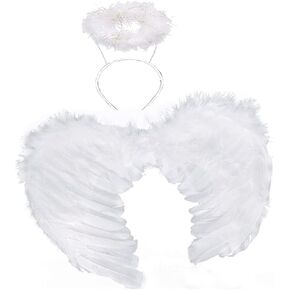 Angel Costume Wings and Halo Angel Costume for Women Girls Kids Halloween Christmas(White)