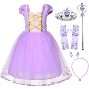 Joy Join Princess Long Hair Costume for Toddler Baby Girls Birthday Dress Up With Gloves,Crown,Wand,Necklace