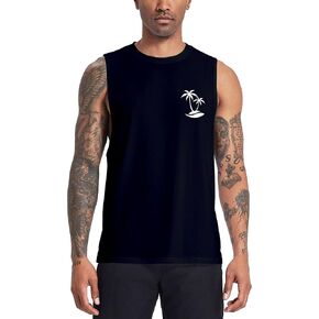 Mens Tank Tops Beach Summer Sleeveless Shirts Graphic Palm Tree Casual Tees Cotton Muscle Gym Tank Tops